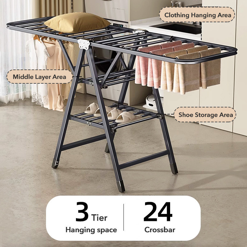 Balcony Outdoor Clothes Drying Rack 2-3Tier foldable drying rack 1.6m ...