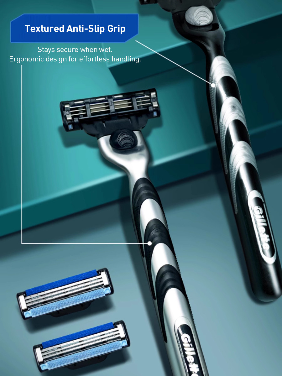 Gillette mach 3 Non-slip handle 6 Razor Heads with Lubrication Strip ...