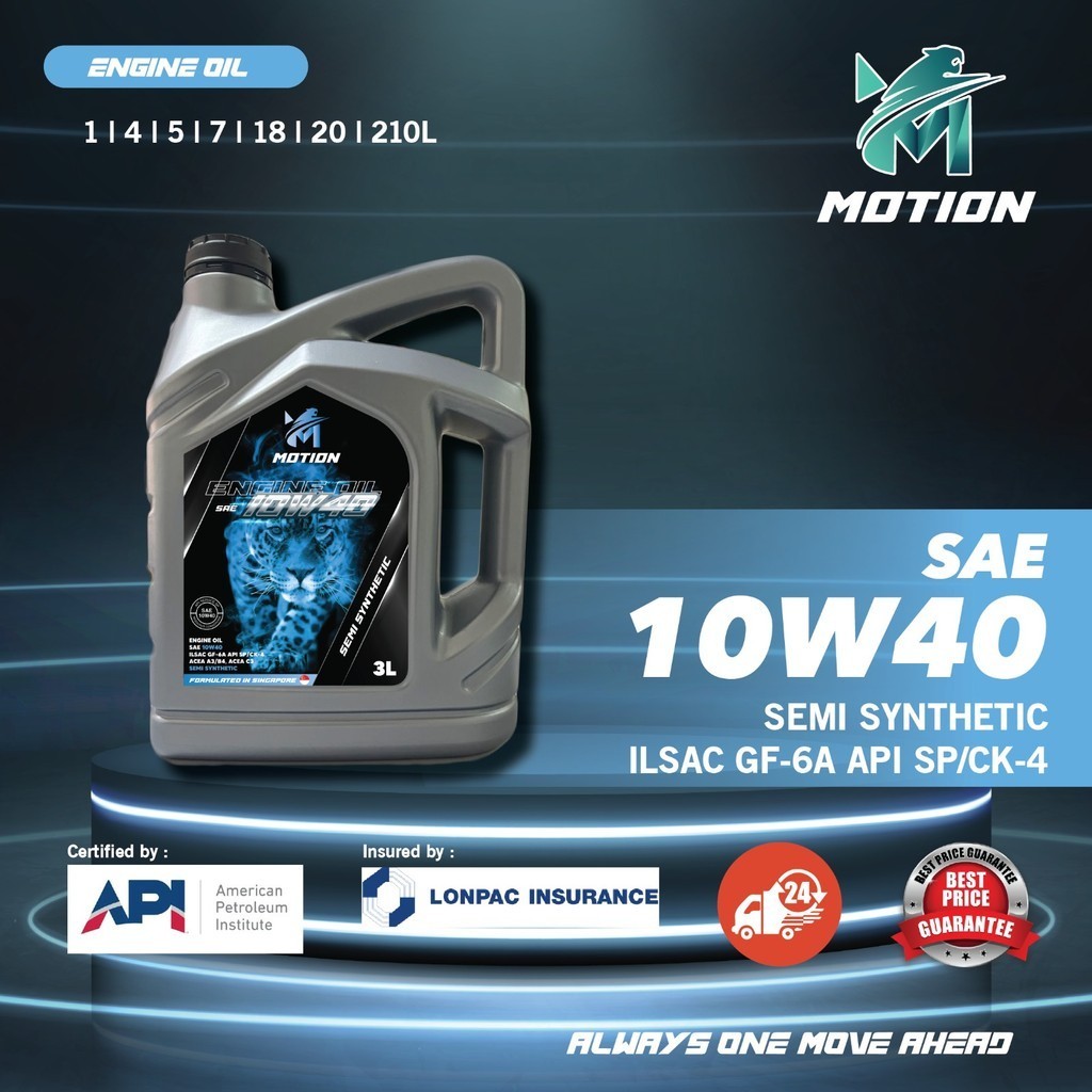 MOTION 10w40 3L API SP SEMI Synthetic Engine Oil Car Lubricant Minyak ...