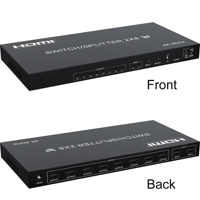 4K 60Hz 2x8 HDMI Switch Splitter 3D 1 in 8 Out Video Distributor 2 3 4 ...