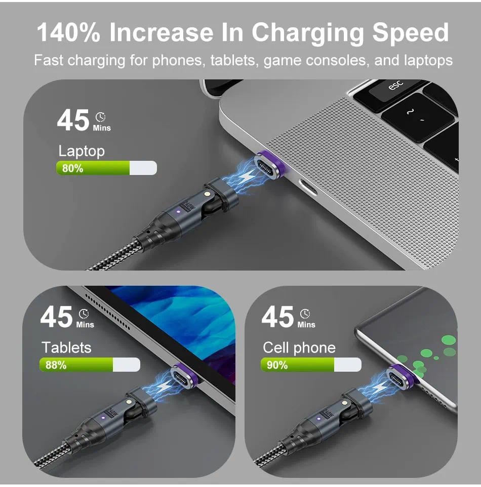 Guugei 2 in 1 PD240W USB-A Type-C Magnetic Charging Cable to Micro Type ...
