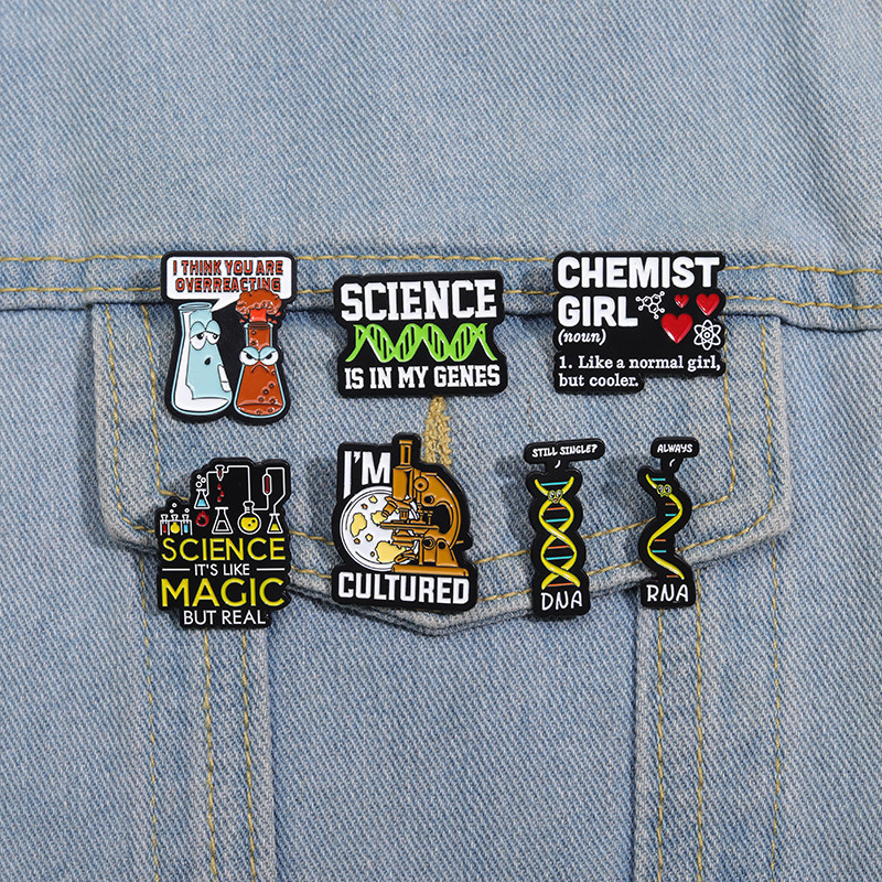 Cartoon Funny Math Science Chemistry Biology Brooch Pins Creative Metal ...
