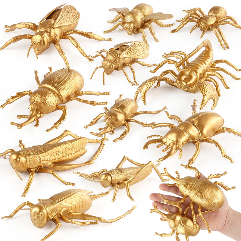 Vividly Pvc Detailed Insect Model Set Featuring Golden Stag Beetles ...