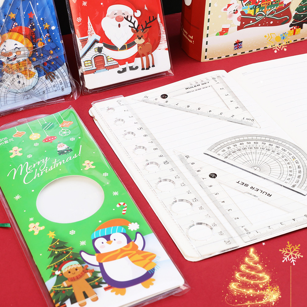 2 Kits Cartoon Christmas Series Plastic Transparent Triangle Ruler ...