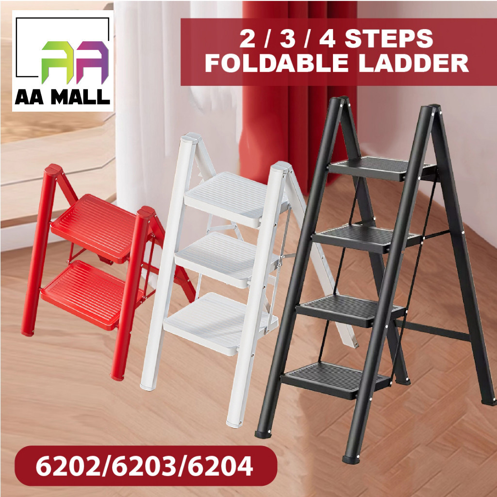 Household 2 / 3 /4 /5 Steps Foldable Ladder Wide Steps Anti-Slip Red ...