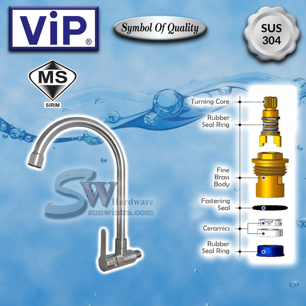 VIP SUS304 STAINLESS STEEL WALL SINK TAP #SS-3212 SS3212 TAP SINKI ...
