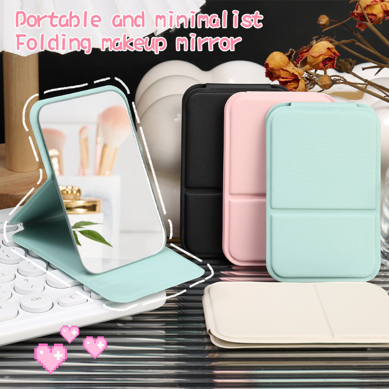 PU Leather Desktop Makeup Mirror - Rectangular Folding Makeup Mirrors ...