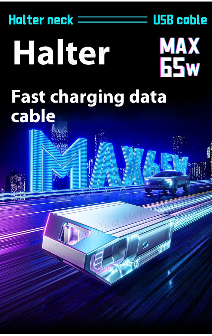 2 In 1 Lanyard PD65W Nylon Weave Neck Hanging Fast Charging Typec to