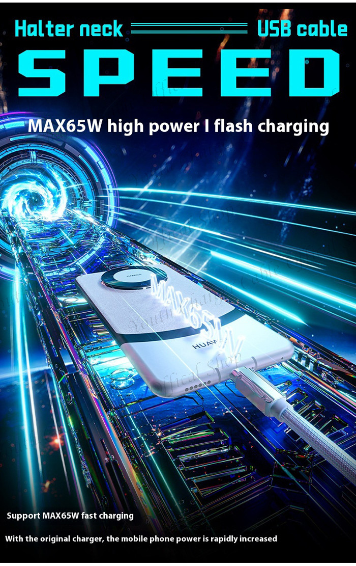 2 In 1 Lanyard PD65W Nylon Weave Neck Hanging Fast Charging Typec to