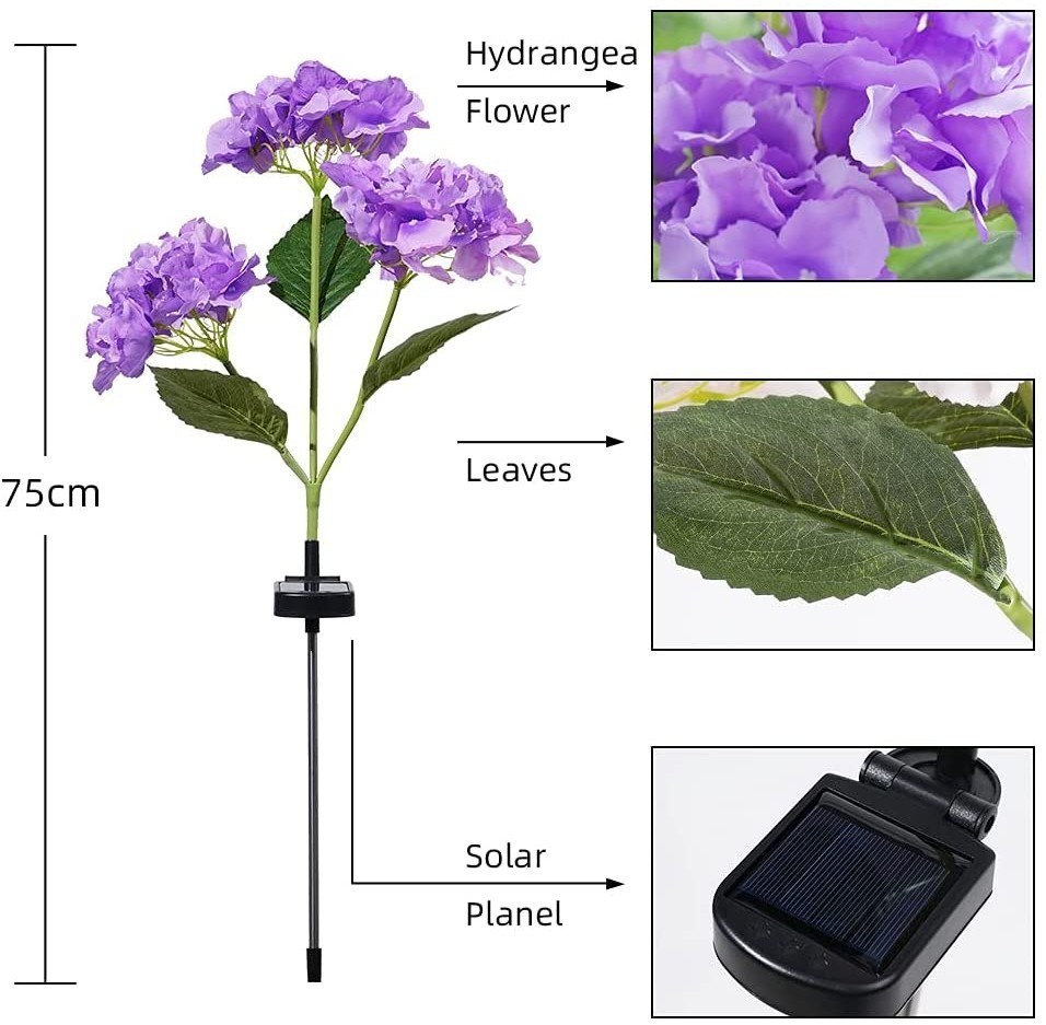 2 Pack Solar Garden Lights Outdoor Waterproof Hydrangea Landscape LED Light Yard