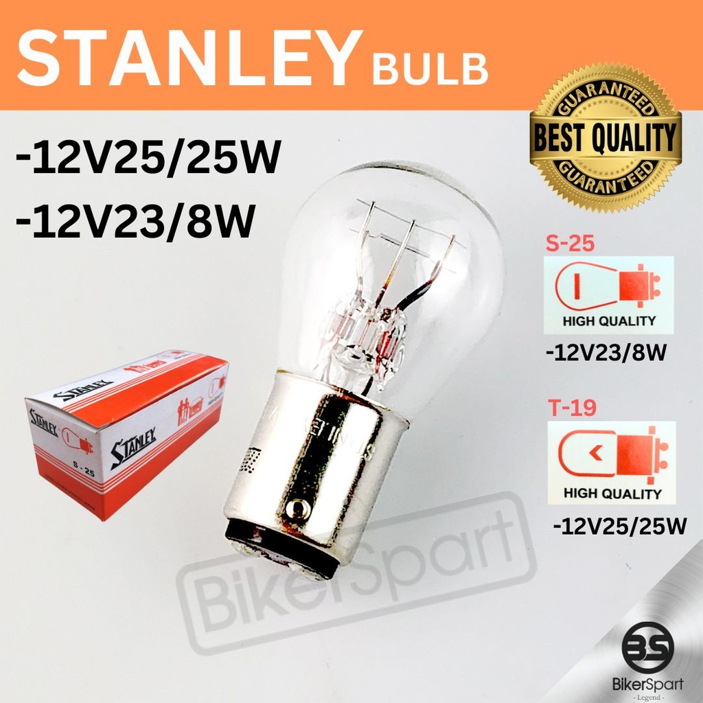STANLEY S25 12V 23/8W T19 12V 25/25W High Quality Tail Lamp Bulb Mentol ...