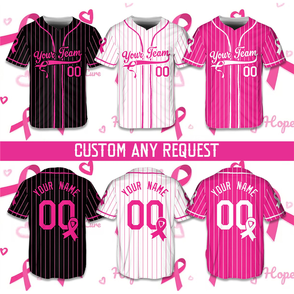 (Free Custom Name And Number) Baseball Jersey Personalized Pink Ribbon ...