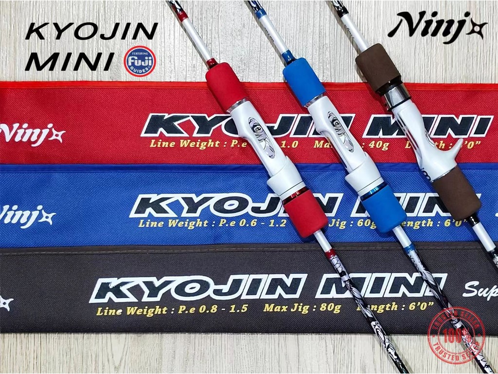 NINJA KYOJIN MINI SPINNING/ BAITCASTING(BC) SOLID CARBON FISHING ROD ...