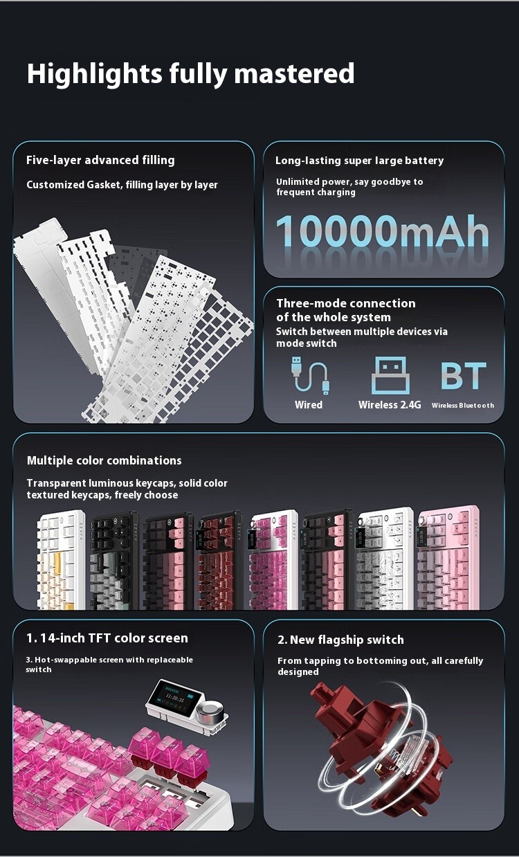 AJAZZ MK87 Gaming Wireless Bluetooth Tri-mode Keyboard Full Key Hot ...
