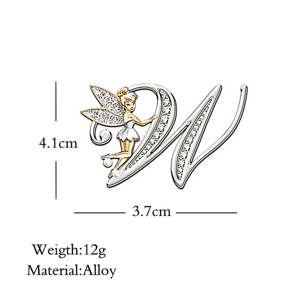 Kerongsang mewah Elf Angel Alphabet A Z surat Lapel Pin wanita berlian ...