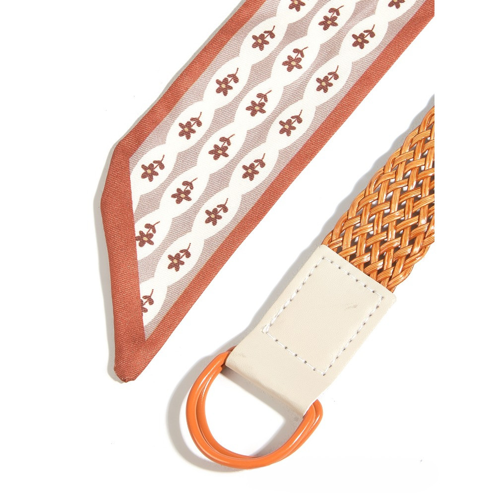 New Trendy Fashion Belt Female Splicing Double D-Button Silk Scarf Belt