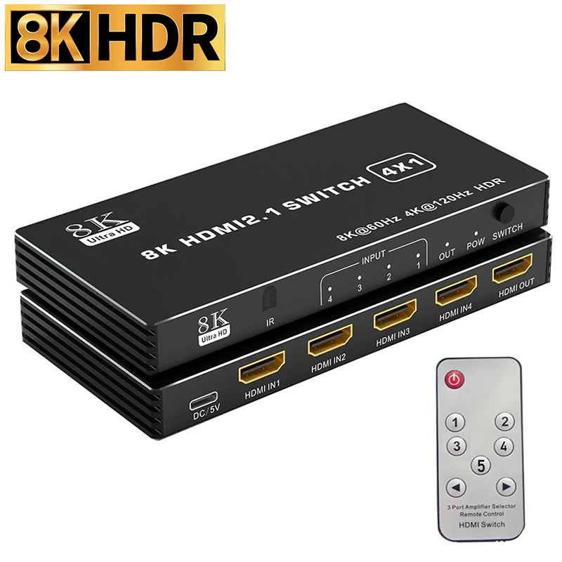 Switch HDMI 5x1 E 3x1 4K 60Hz Con Telecomando IR – Selettore Multingresso Per TV, PS4, Xbox, PC