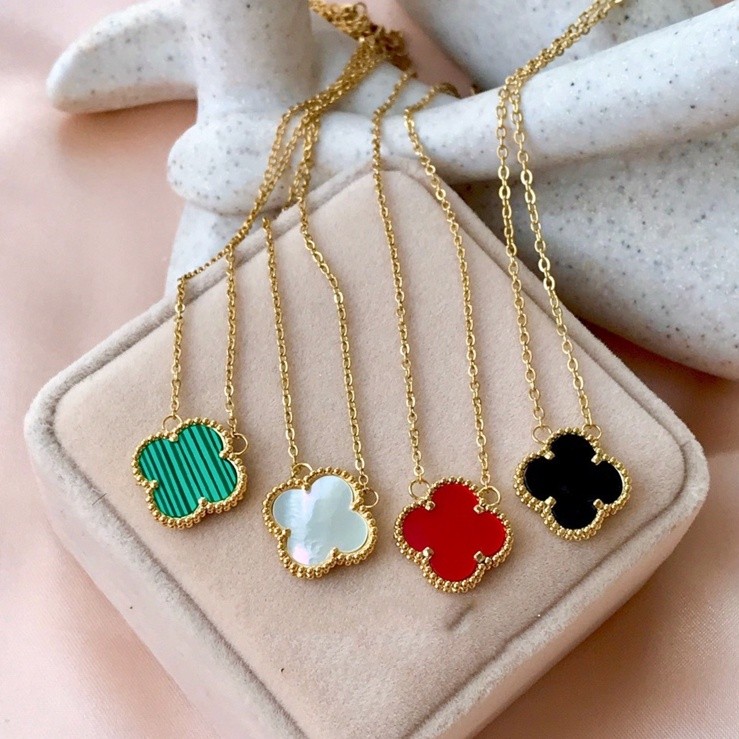 Tyaa Four leaf Clover Flower Pendant Stainless Necklace With 4 Colors Fashion Style Shopee Malaysia