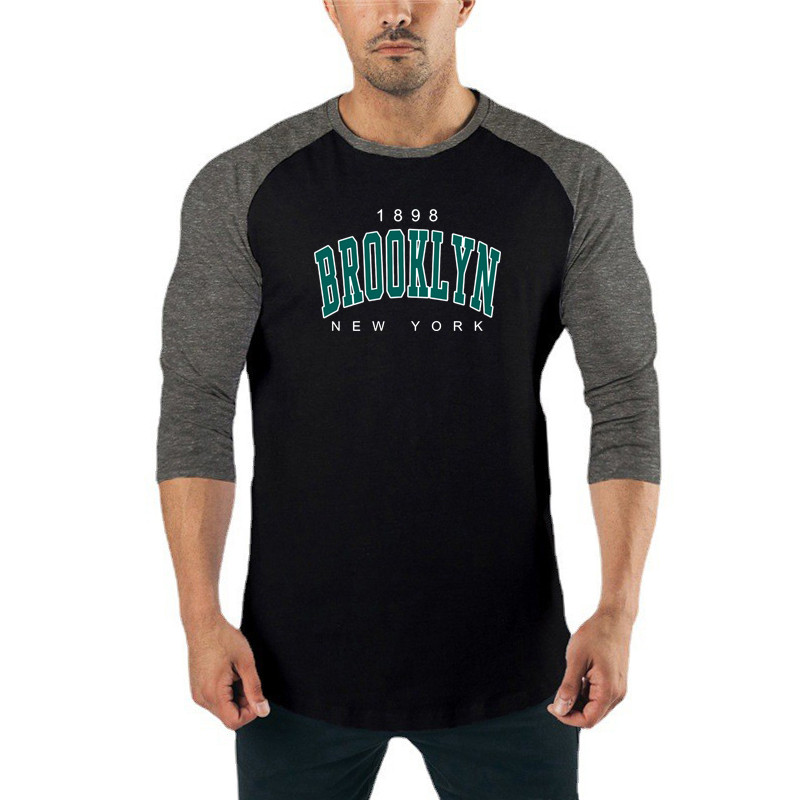 Mens Fitness Casual Three Quarter Sleeve Hip Hop Slim Fit Cotton Shirts
