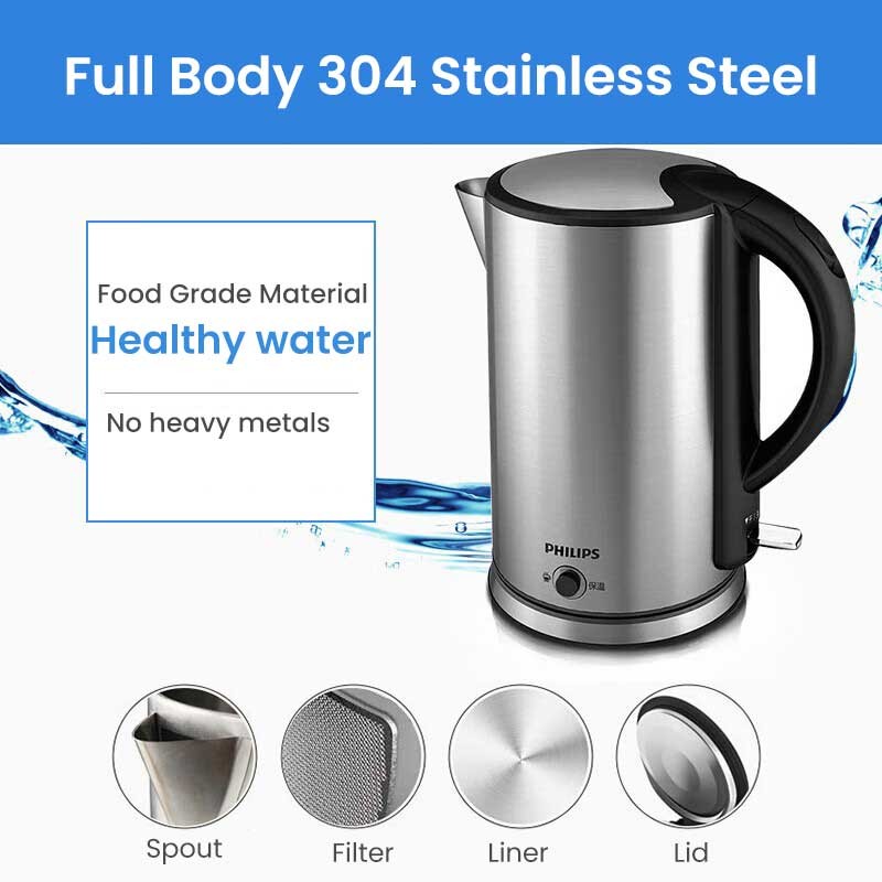 Philips HD9316 Electric Kettle Stainless Steel 1.7L 1800W Portable ...