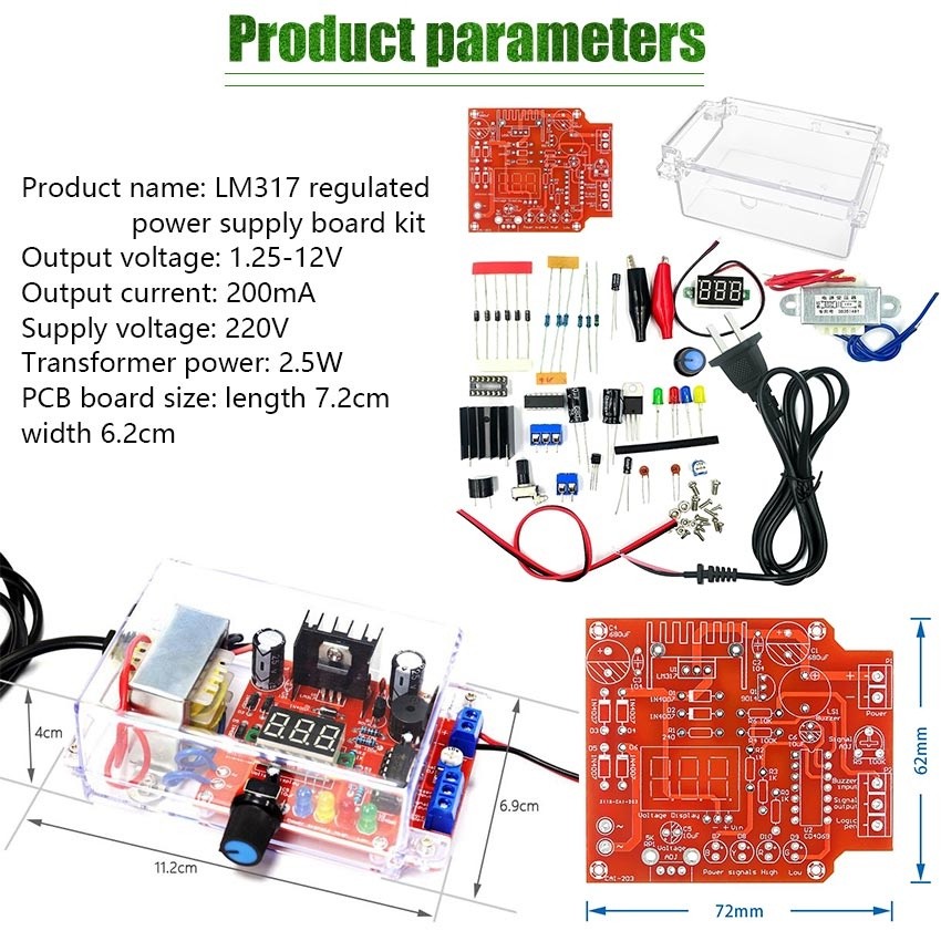 LM317 Adjustable Power Supply DIY Electronic Kit Regulated Voltage PCB