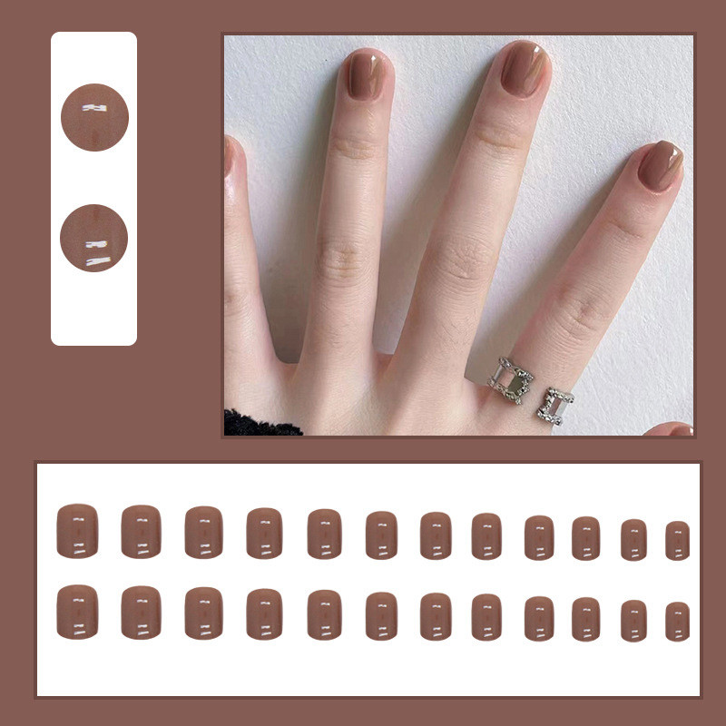 【Free Gift】24Pcs inai kuku Short Pure Color Fake Nails Set with Jelly ...