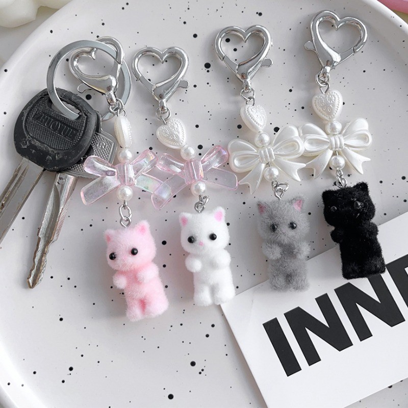 3D Flocking Cat Keychain - Fashion, Cute, Cartoon - Key Chains ...