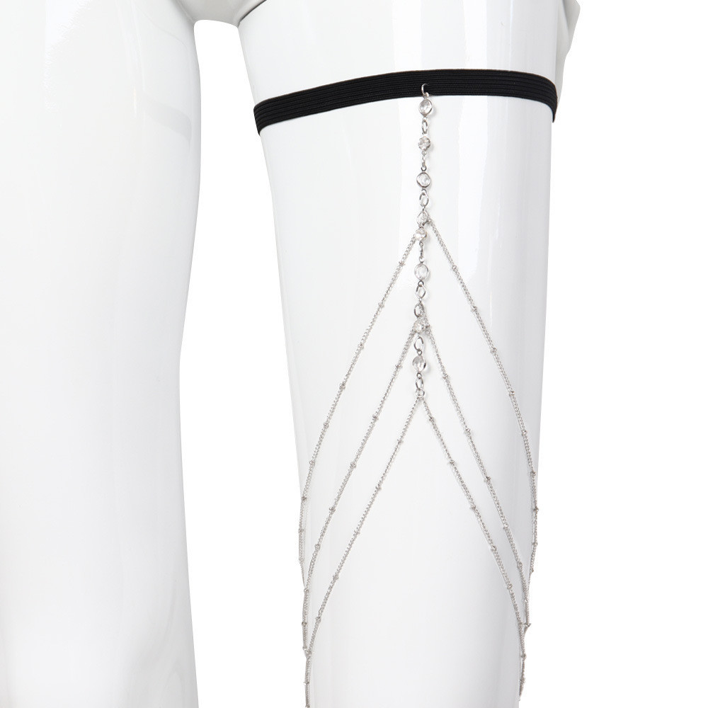 Shiny Rhinestone Three Layers Tassel Leg Chains for Women Elastic ...