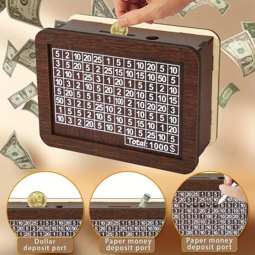 Wooden Money Box with Digital Display with Pen Eco-Friendly Wood ...