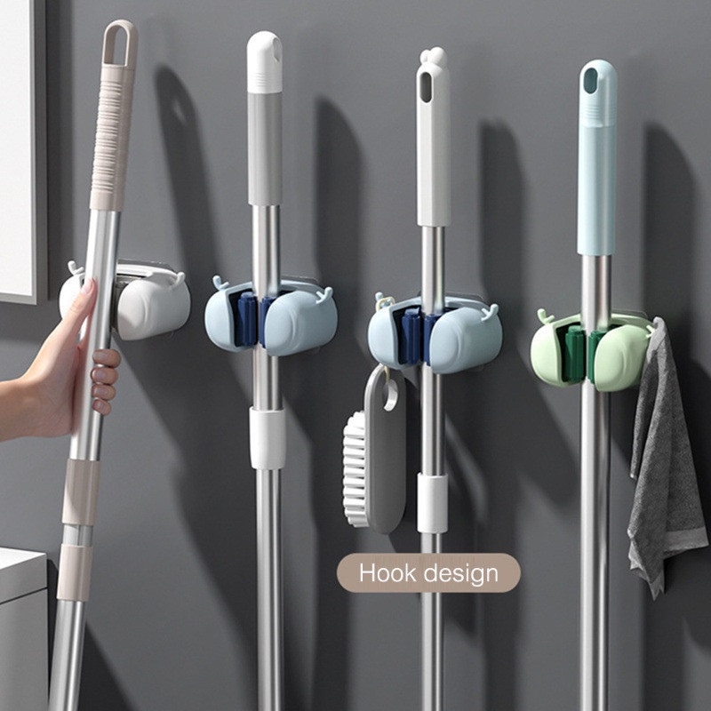 Wall-Mounted Mop Rack With Screws - Broom Holder - Multifunctional ...