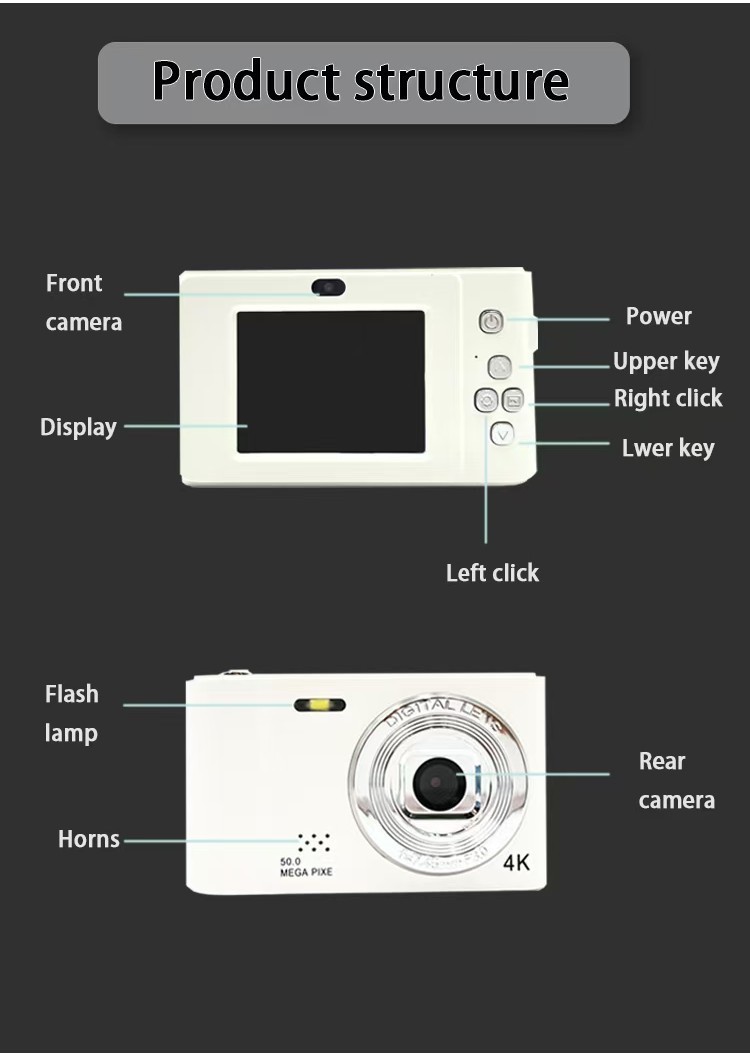 4K Digital Camera Mini Retro Travel Selfie Camara 50 Megapixels HD ...
