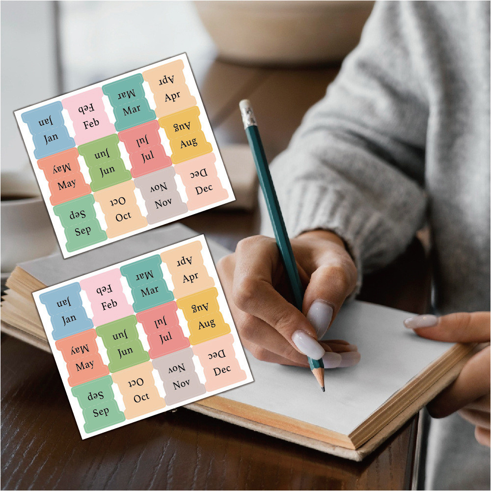 2 Sheet Color Months Index Label Sticker Self Adhesive Bookmark ...