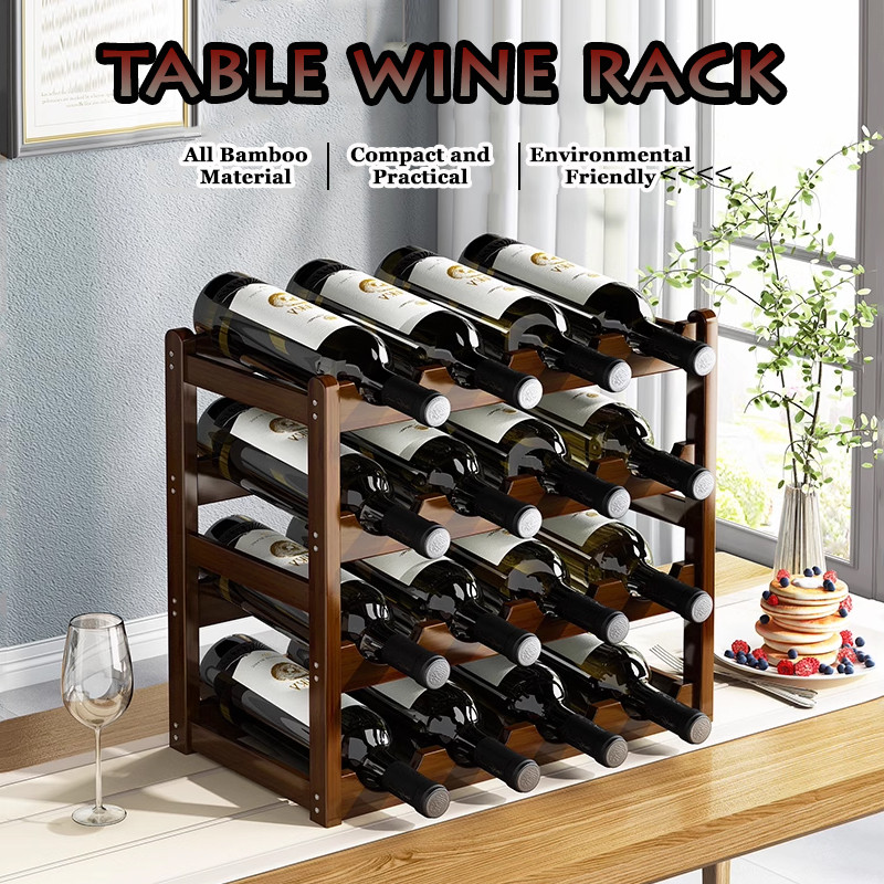 GDeal 3/4 Layer Bamboo Wine Rack Wine Storage Racks Champagne Cabinet ...