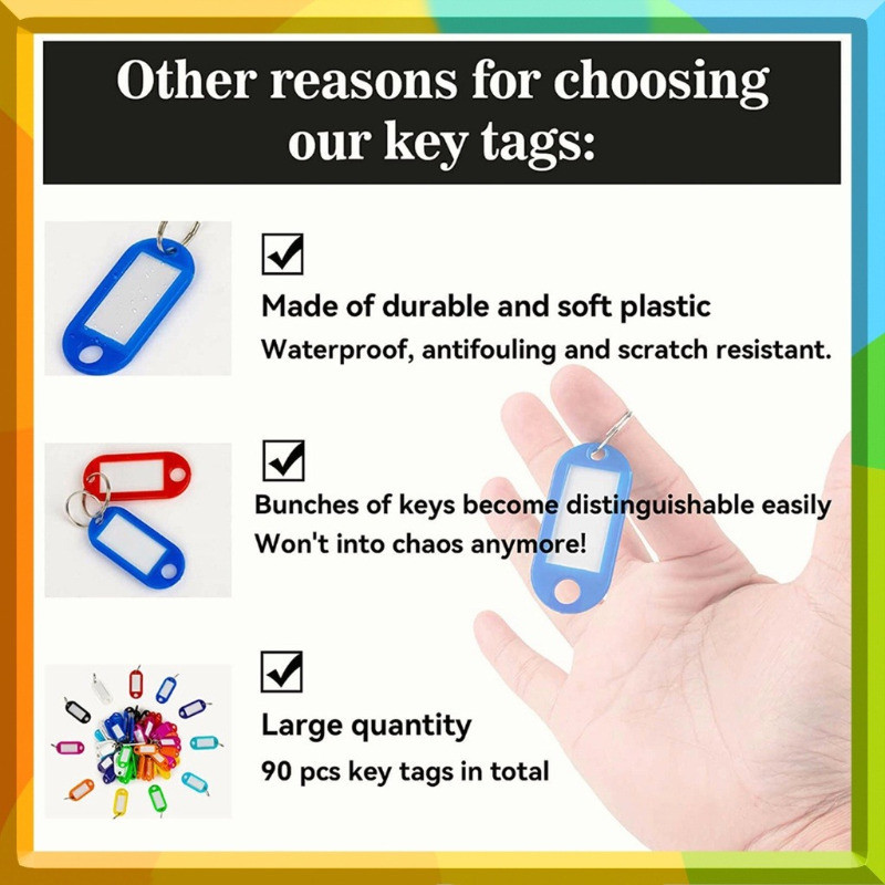 50 Pcs Portable Key ID Tags Durable Plastic Key Tags with Split Ring ...