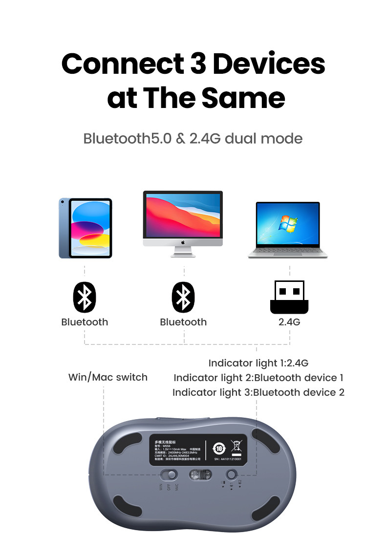 UGREEN Multi Mode Wireless Mouse 4 Level DPI Setting 4000 DPI Bluetooth ...