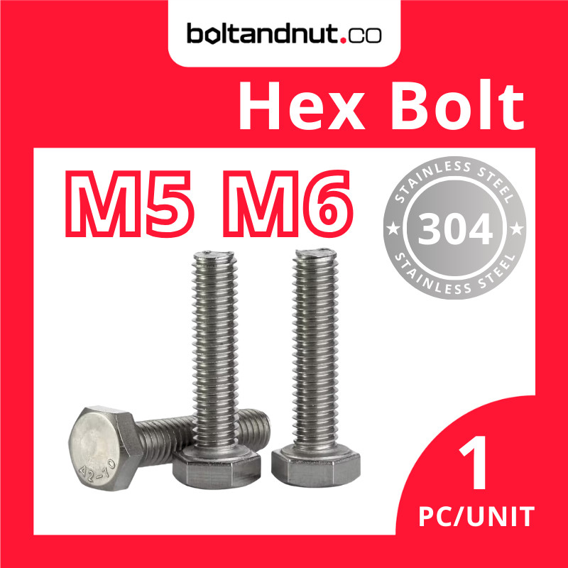 M5 M6 Hex Bolt DIN933 SUS 304 Stainless Steel Grade A270 Full