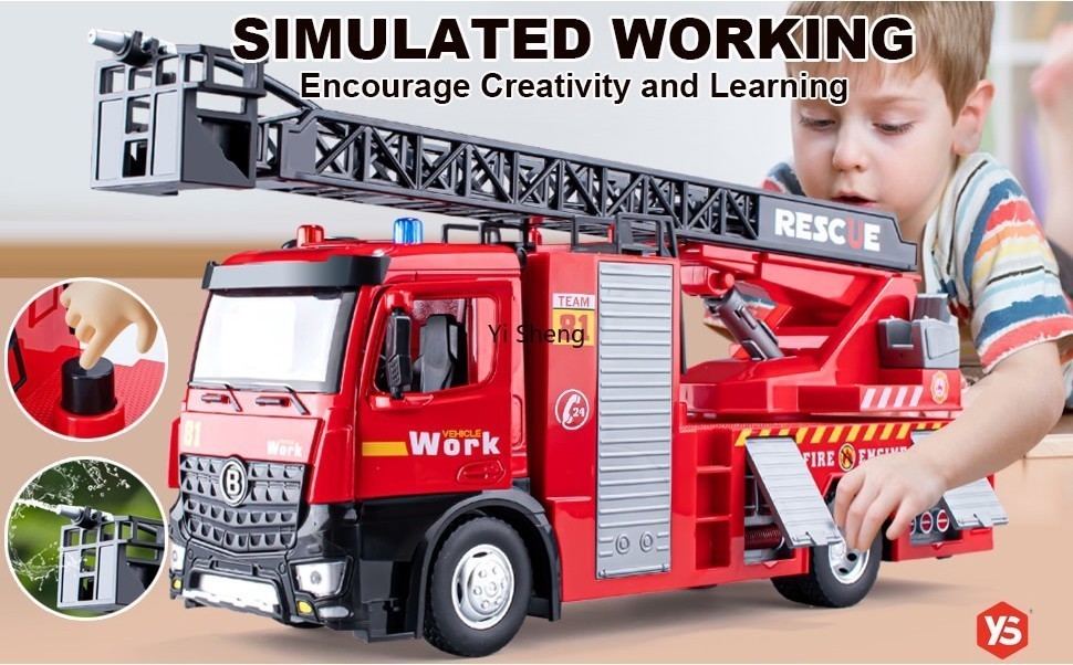 Fire Engine Truck Toy For Kids – With Extending Ladder, Lights & Siren Sounds, Great Gift For Ages 3+ 10 thumbnail image