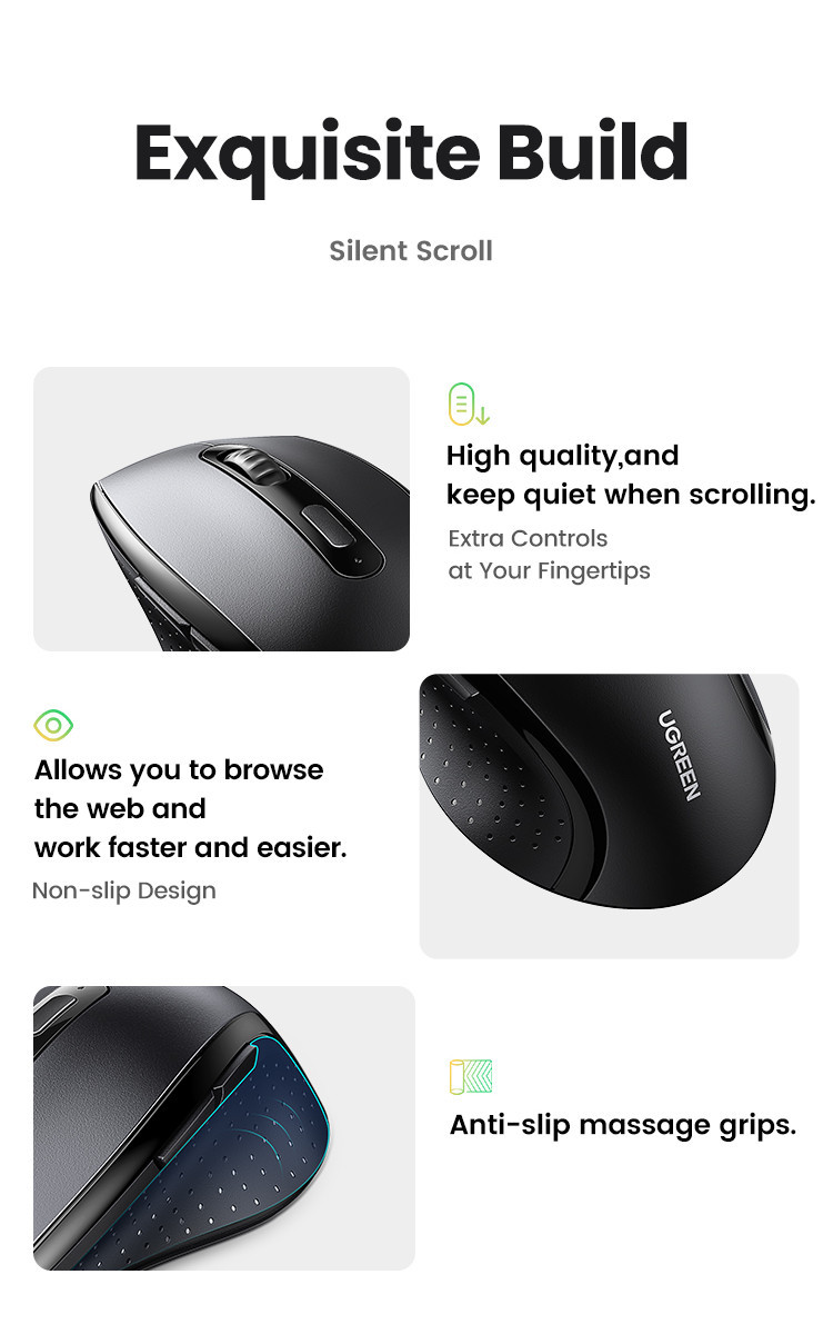 UGREEN Wireless Ergonomic Mouse 6 Buttons 3 Level DPI Setting 1600 DPI ...