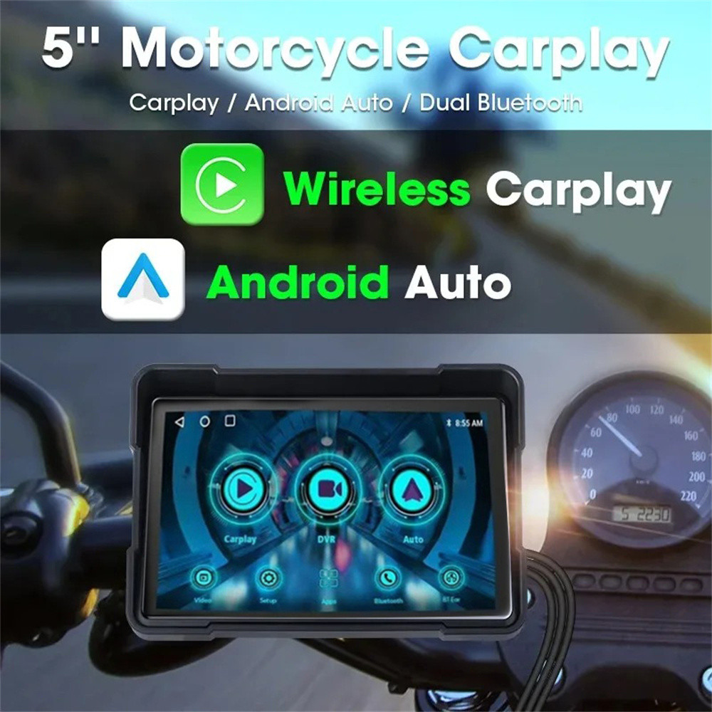 5 inch Motorcycle DVR Navigation Wireless CarPlay Android Auto Airplay ...