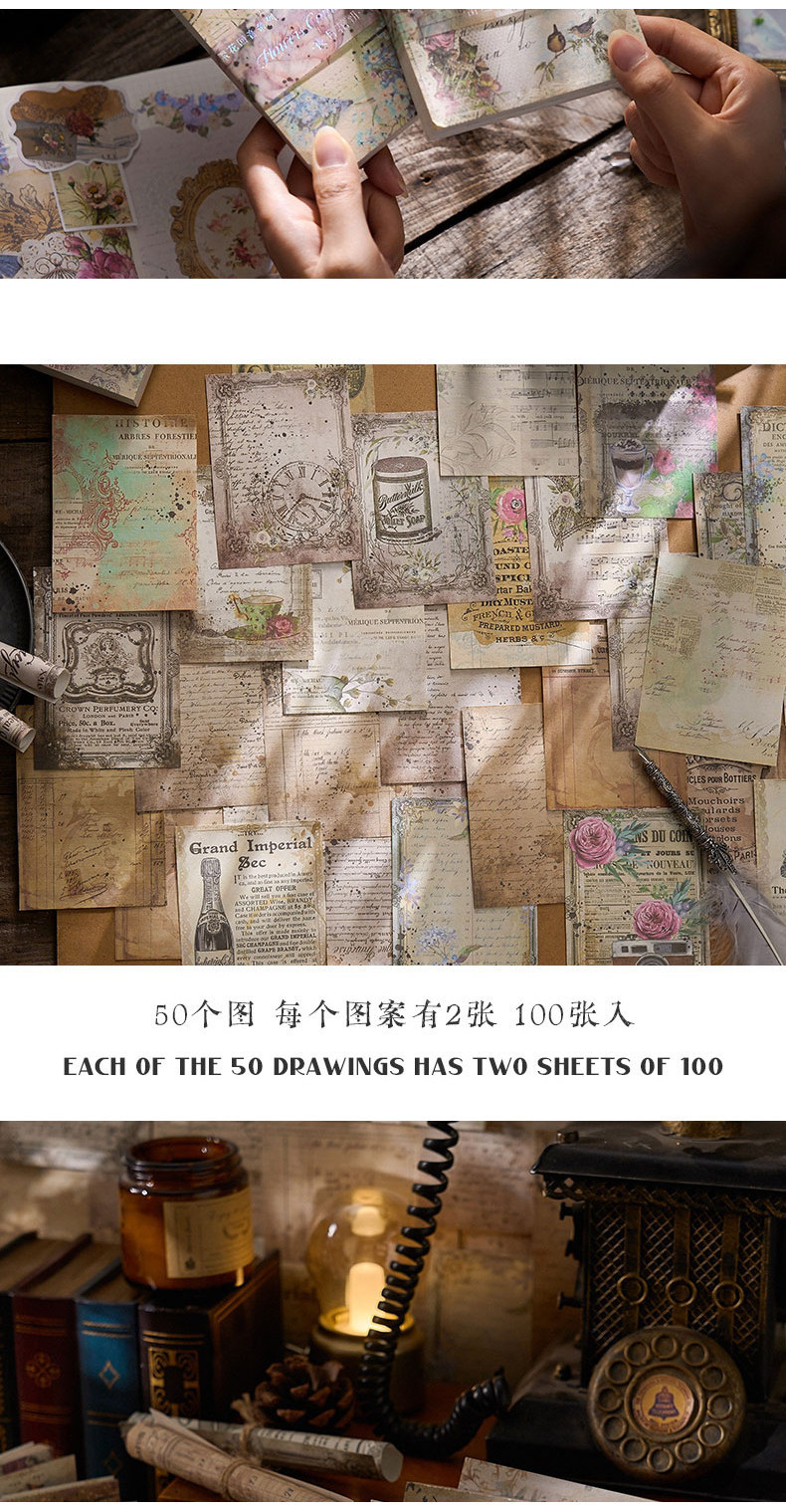 Journamm 100pcs/pack Vintage Scrapbook Paper DIY Scrapbooking Collage ...