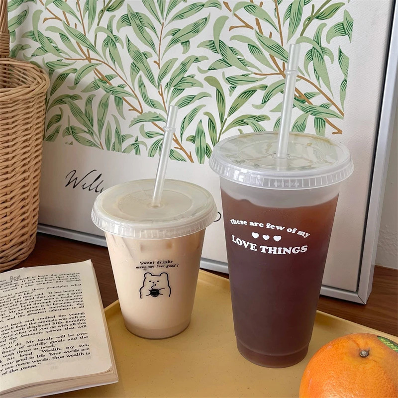 Kawaii Water Bottle For Coffee Juice Milk Tea Cute Plastic Cold Cups ...