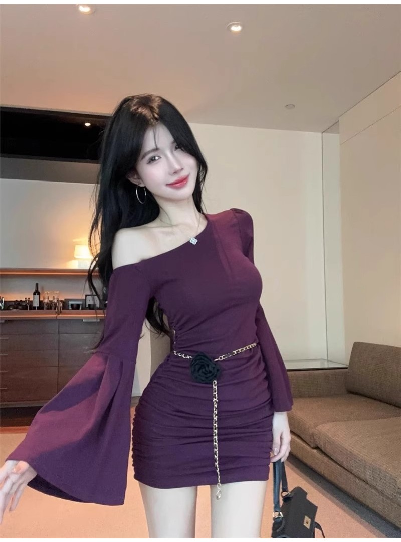 TOTOD Women's Lapel Long Sleeve Button Dress - Slim Fit, Solid Color, Casual & Professional Style - View #10