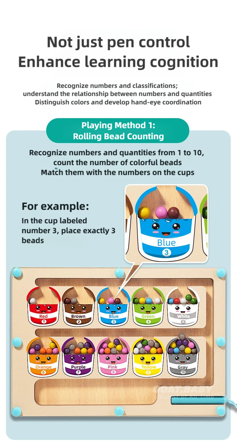 Kids Wooden Magnetic Colour and Number Matching Maze Game Busy Board 3 ...