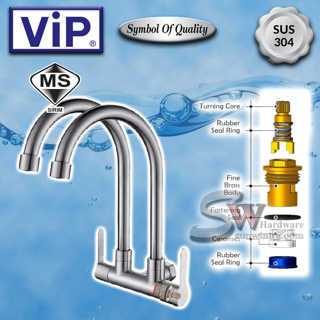 VIP SUS304 STAINLESS STEEL DOUBLE WALL SINK TAP #SS-3622 SS3622 TAP ...