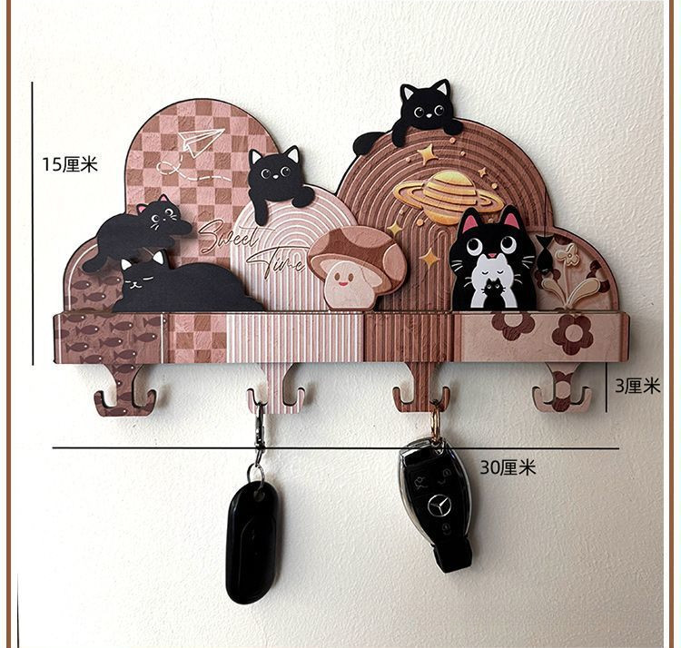 Wall-Mounted Key Holder for Entryway, No-Drill Required, Cute Cat Key ...