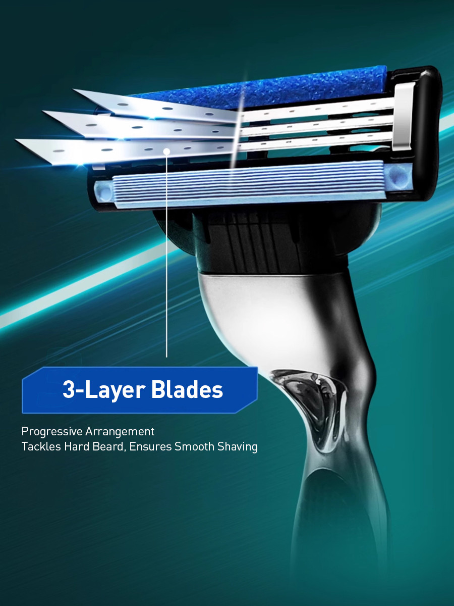 Gillette mach 3 Non-slip handle 6 Razor Heads with Lubrication Strip ...