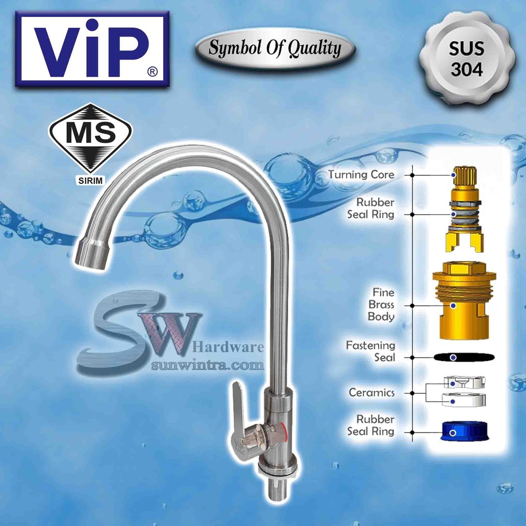 VIP SUS304 STAINLESS STEEL PILLAR SINK TAP #SS-3612 SS3612 TAP SINKI ...