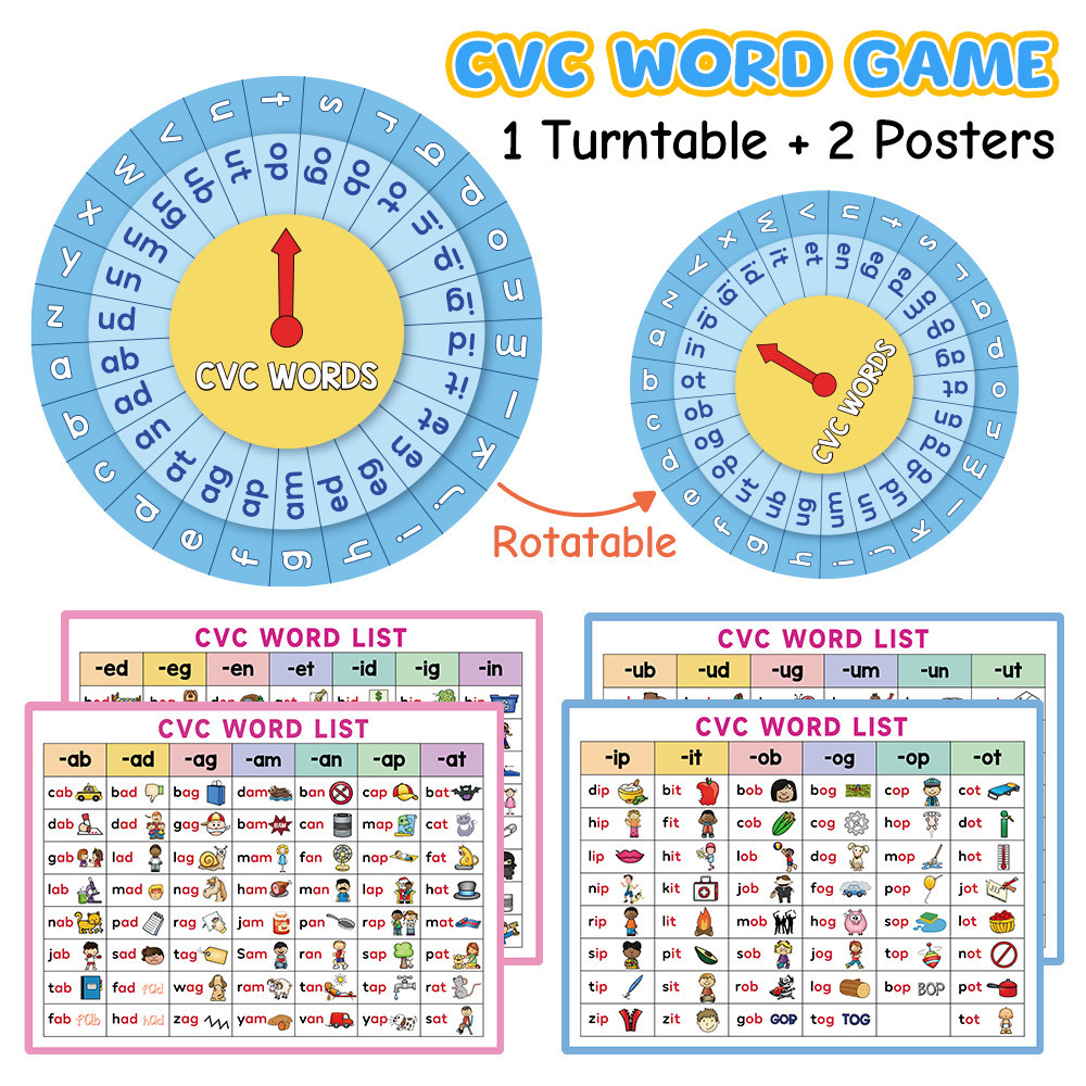 CVC Words Learning Spinning Wheel, Alphabet Phonics Manipulative ...