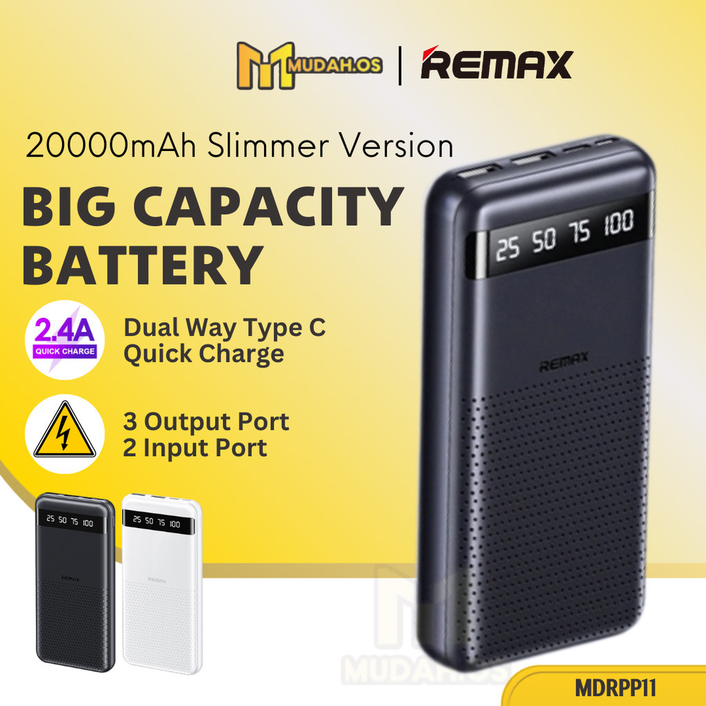 REMAX Portable 20000mAh Dual USB Port Powerbank Quick Charge 2.4A Type ...