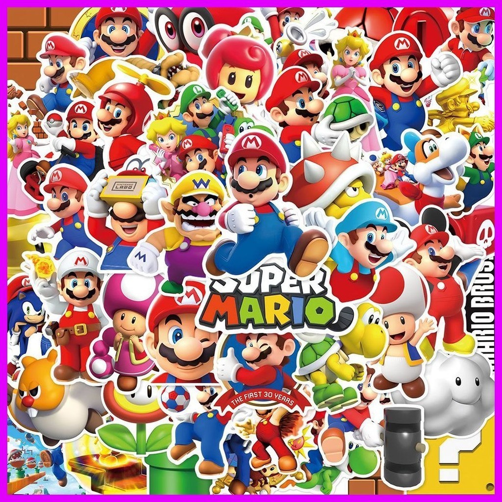 Stickers Super Mario (50 Sheets) Luigi Cartoon Mario Stickers Super ...